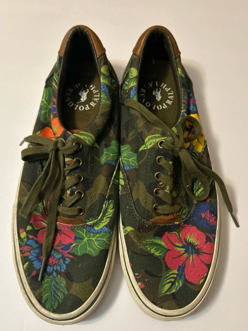 Polo by Ralph Lauren Olive Canvas Low-Top Sneakers with Multicolor Floral Print